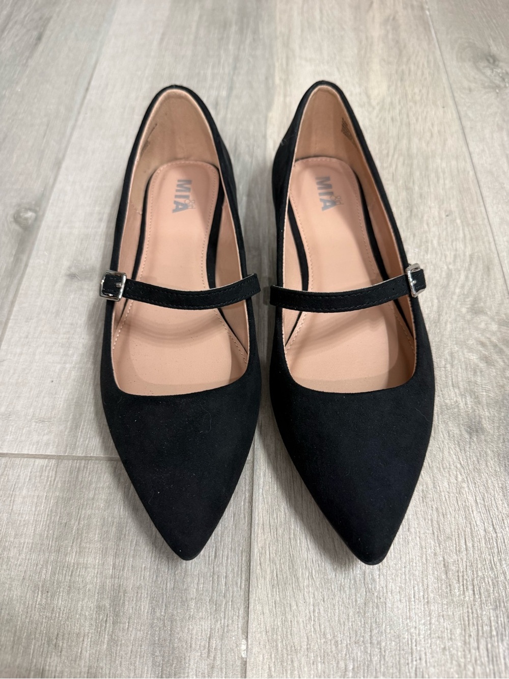 MIA Black Pointed Mary Jane Flats with Strap